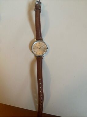 Fossil Brown Leather Strap Watch with Silver Dial and Crystal Bezel
